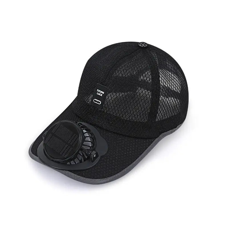 Breezecool solar fan hat in black mesh breathable summer cap