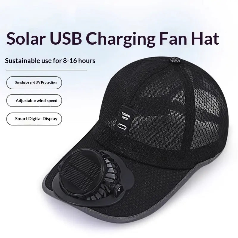 Breezecool solar fan hat black mesh cap with built-in solar powered fan